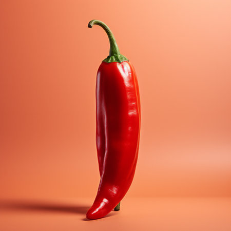 Red hot chili pepper on orange background. Minimal food concept.の素材