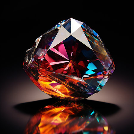 diamond on a black background with reflection. 3d illustration.の素材