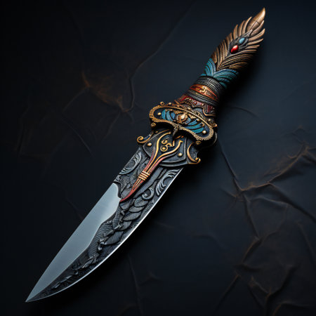Fantasy dagger with a pattern on a black background. 3d renderingの素材