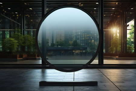 Empty round mirror in modern office building. Mock up, 3D Renderingの素材