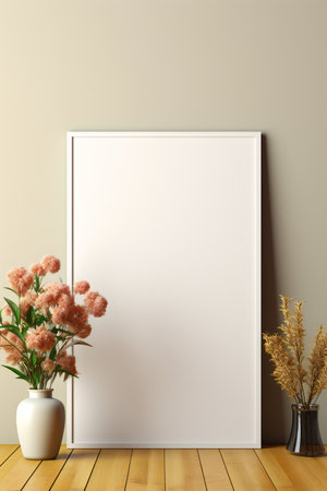 Mock up poster frame in interior background. 3d render illustrationの素材
