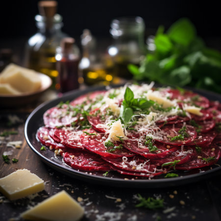Beetroot carpaccio with parmesan and mozzarellaの素材