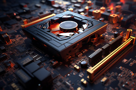 Close-up of a computer mainboard. 3D rendering.の素材