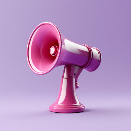 Pink megaphone on purple background. 3d render illustration.の素材