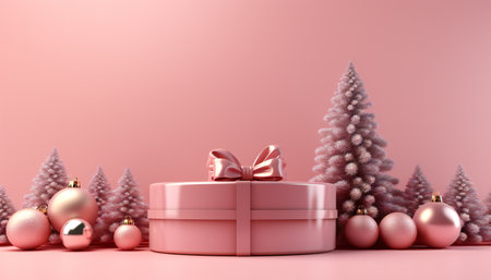 3d render of pink gift box with christmas tree on pink backgroundの素材