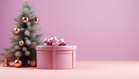 3d render of christmas tree and gift box on pink backgroundの素材