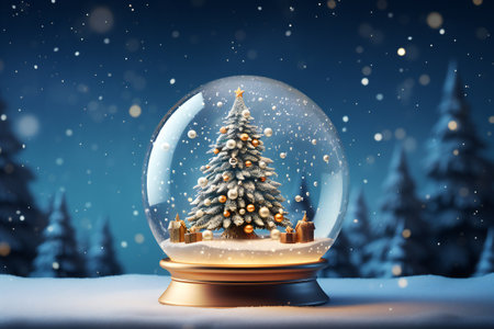Snow globe with christmas tree inside. 3D Rendering.の素材