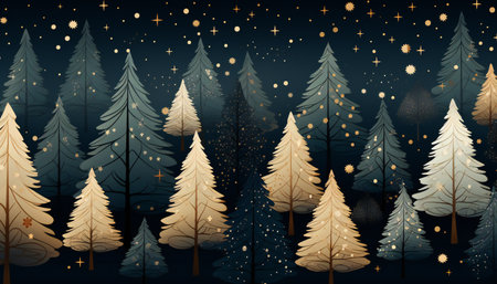 Christmas and New Year background with fir trees and stars. Vector illustration.の素材