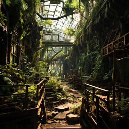 Old abandoned greenhouse in the rainforest of Bali island, Indonesiaの素材