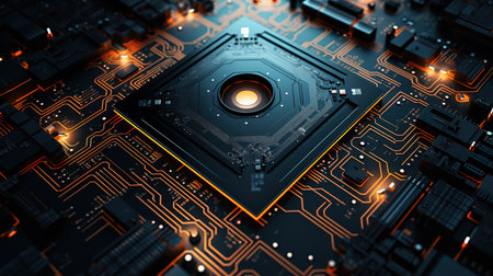 Circuit board close-up. Technology background. 3d renderingの素材