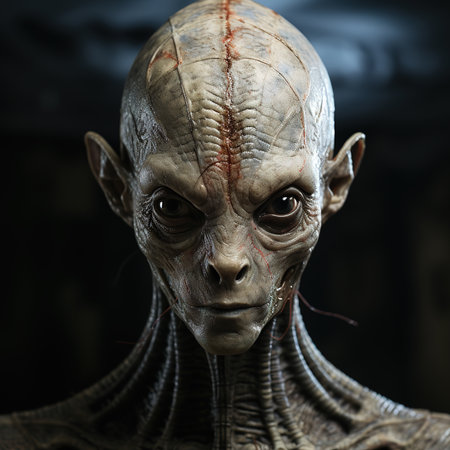 3d rendering of a creepy alien creature with blood on his bodyの素材