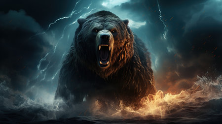 Grizzly bear in the storm. 3D illustration.の素材