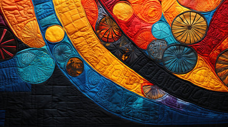 Colorful patchwork pattern of a quilted fabric as a backgroundの素材