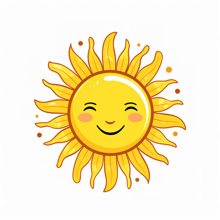 Cute cartoon sun. Vector illustration isolated on a white background.の素材