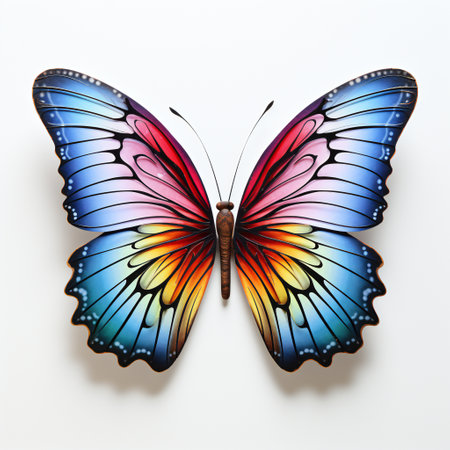 Colorful butterfly wings isolated on white background. 3D illustration.の素材
