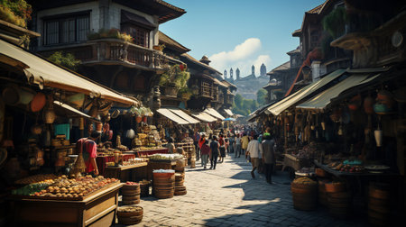 Shopping street in Kathmandu, Nepal. Vintage filter applied.の素材