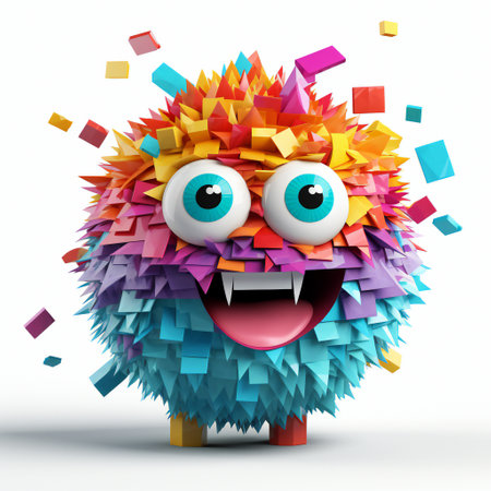 Funny 3d cartoon character with colorful geometric shapes. Vector illustration.の素材