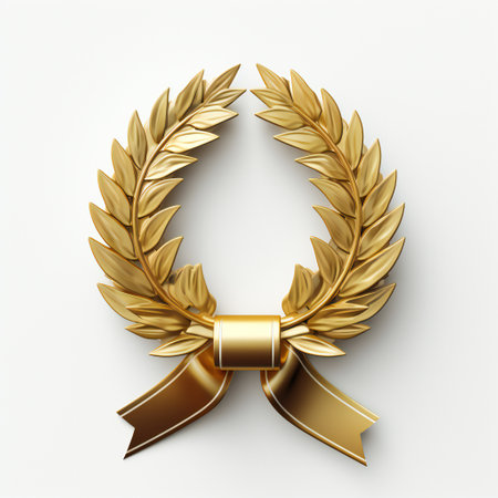 Gold laurel wreath with ribbon on white background. Vector illustration.の素材