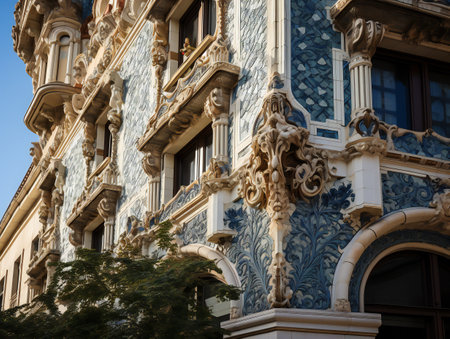 Detail of the facade of a building in Barcelona, Spain.の素材