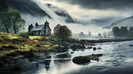 Beautiful landscape image of St Mary's Church on the Isle of Skye in Scotlandの素材
