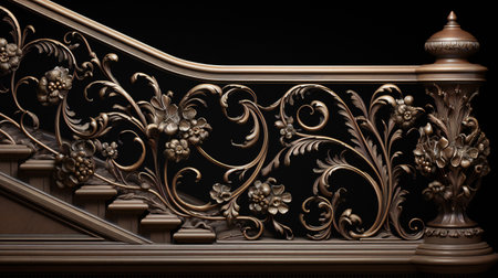 Luxury metal handrail with floral ornament. 3D renderingの素材