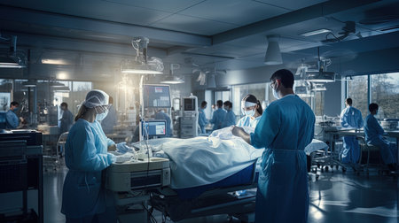 Surgeons operating patient in operating room at hospital. Medical healthcare and doctor staff service.の素材