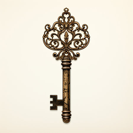 Vintage key isolated on white background. Antique key. Vector illustration.の素材