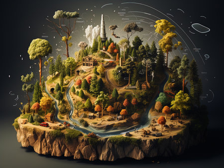 Fantasy landscape with planet and trees. 3d render illustration.の素材