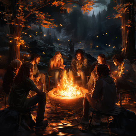 Christmas nativity scene with family in the forest. Digital painting.の素材
