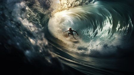 Surfer on a big wave. 3D Rendered illustration.の素材