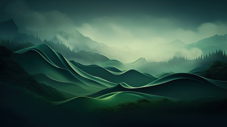 Fantasy landscape with mountains and fog. 3d render illustration.の素材