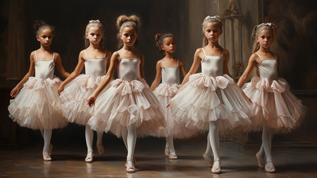 Beautiful ballerinas in white tutu posing in the studioの素材