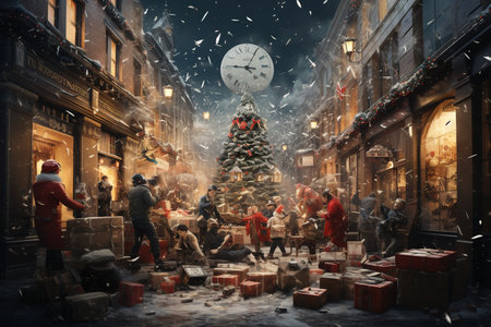 Christmas market in Covent Garden, London, UK. Christmas tree and peopleの素材