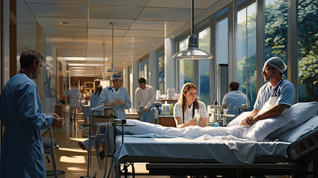 Group of doctors and nurses in a hospital. Healthcare and medical concept.の素材