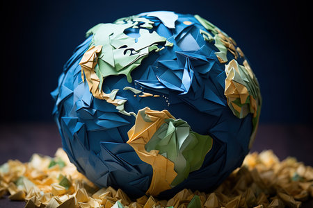 Globe made of crumpled paper. Global business concept.の素材