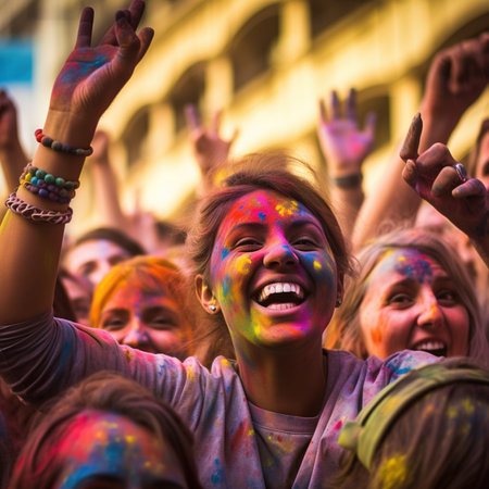 Thousands of people take part in the Holi festival in Milan.の素材
