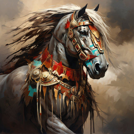 Digital painting of a horse with a mane in the Indian styleの素材