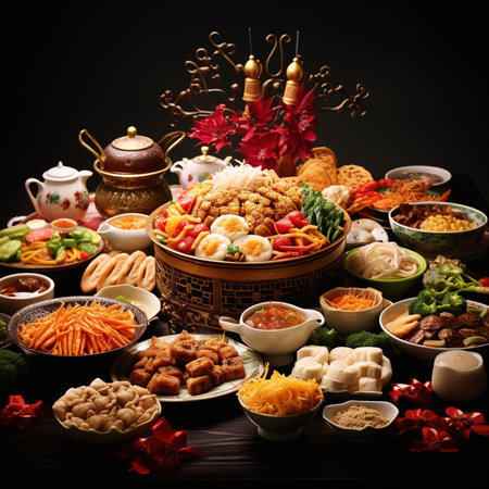 Korean traditional snacks and appetizers on dining table, closeupの素材