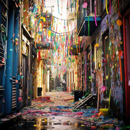 Colorful confetti on the streets of New Orleans, Louisiana.の素材