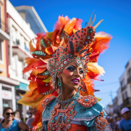 Participant in the Barranquilla Carnival in Barranquilla, Colombia. Barranquilla Carnival is one of the biggest carnival in the worldの素材