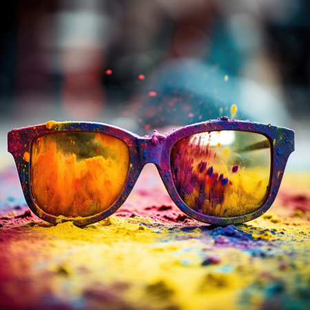 Sunglasses on Holi festival in India, Colorful holi powderの素材