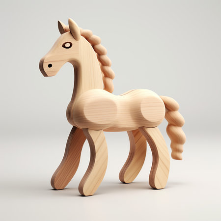 Wooden toy horse isolated on white background. 3D rendering.の素材