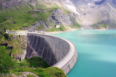 Concrete dam wall of Kaprun power plant (no people), Salzburg Alps, Austriaの写真素材