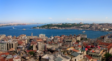 Istanbul Golden Horn Panorama from Galata Tower, Turkeyの写真素材