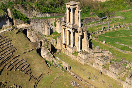 Remains of Roman Amphitheatre in Volterra, Tuscany, Italyの写真素材
