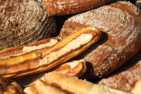 Close up of different bread on market stand