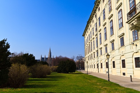 Vienna Hofburg Palace - Presidential Tract with city hall in bacground, Austriaのeditorial素材