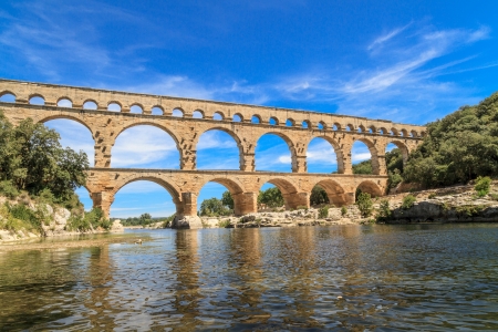 Pont du Gard is an old Roman aqueduct near Nimes in Southern Franceの写真素材