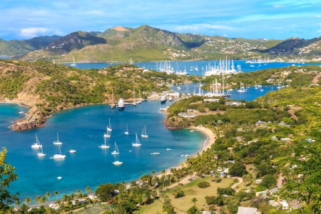 Antigua Bay, view from Shirely Heights, Antigua, West Indies, Caribbeanの写真素材