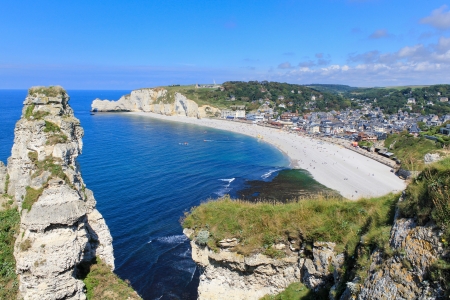 Etretat, aerial view of village on Normandy coast, Franceの写真素材